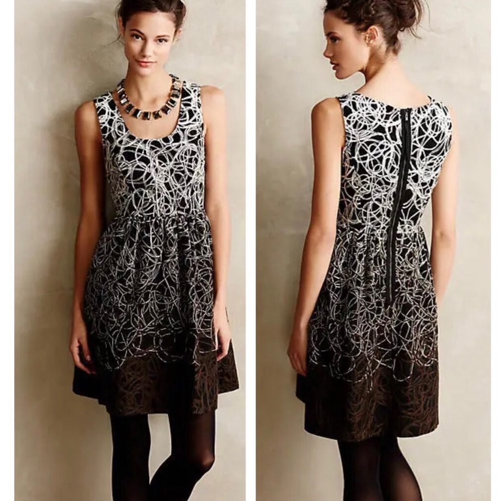 Anthropologie Maeve Geometric Abstract Fading Fiber Thread Fit & Flare Dress 6